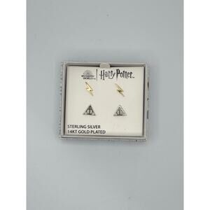 NEW-Sterling Silver 14Kt Gold Plated Harry Potter Earrings Set